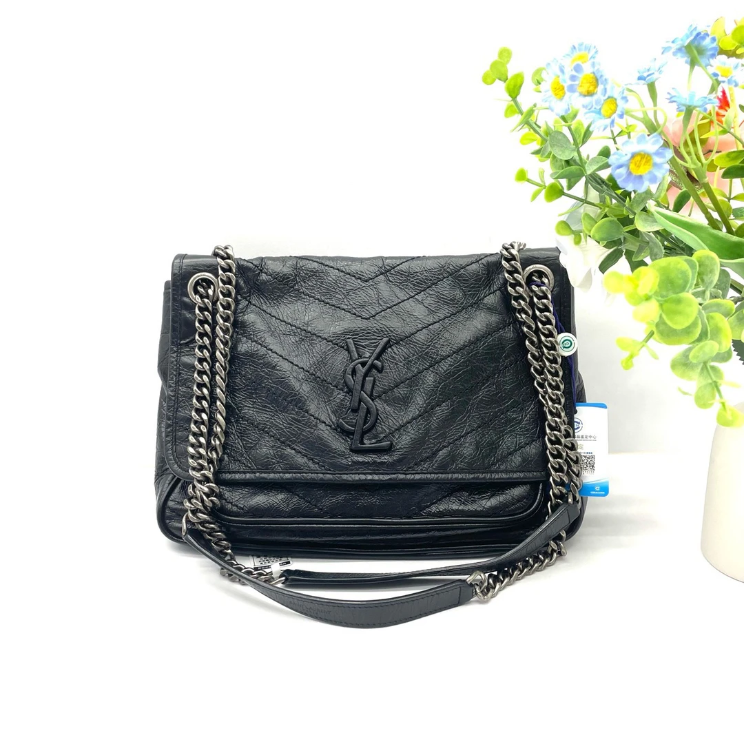 95新 YSL/圣罗兰 98新/niki中号斜挎包/流浪包单肩斜挎包黑色经典