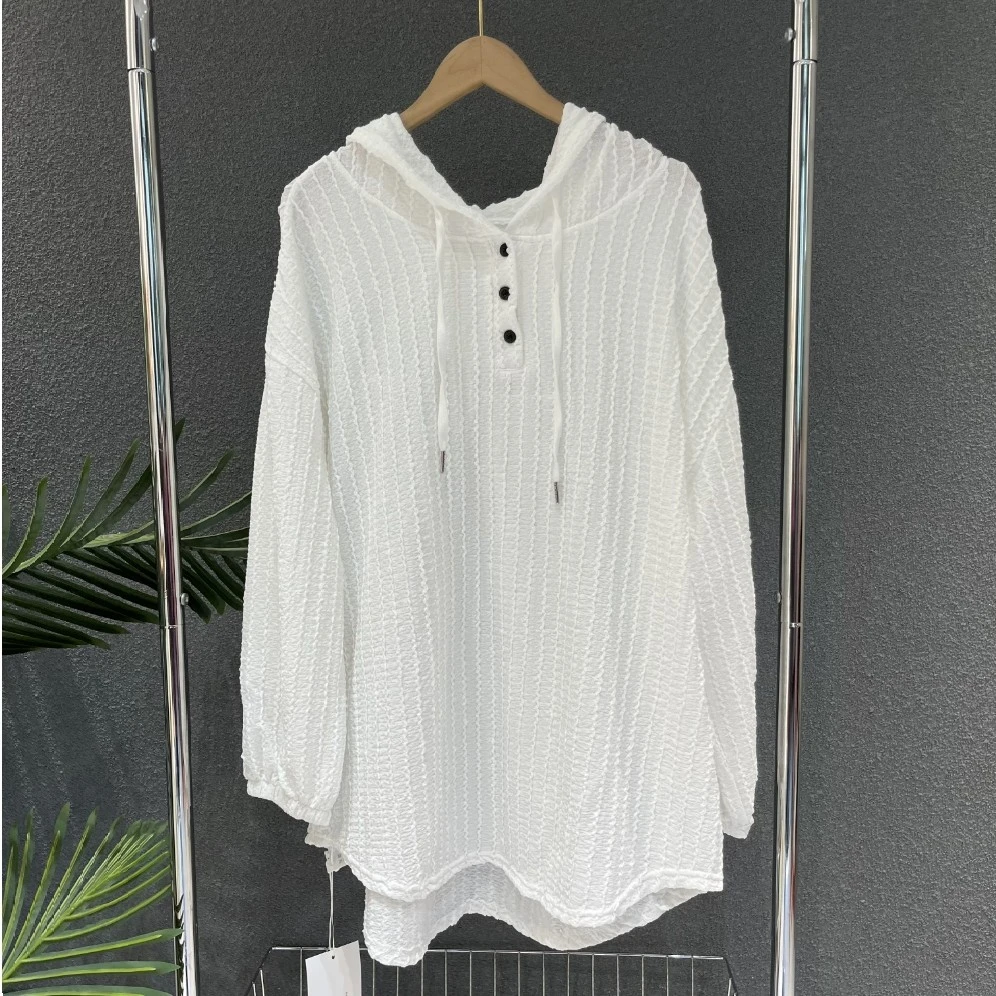 【现货】新款连帽上衣宽松慵懒洋气帽衫显瘦中长款防晒衬衫衣24037