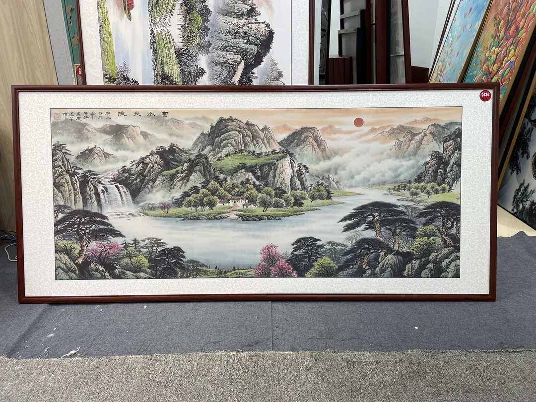 D434新中式255x115cm山水画客厅装饰画沙发背景墙挂画