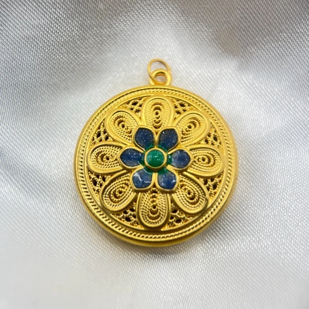 足金饰品/珐琅花开富贵罗盘/3.56/1B121511-3.56/m