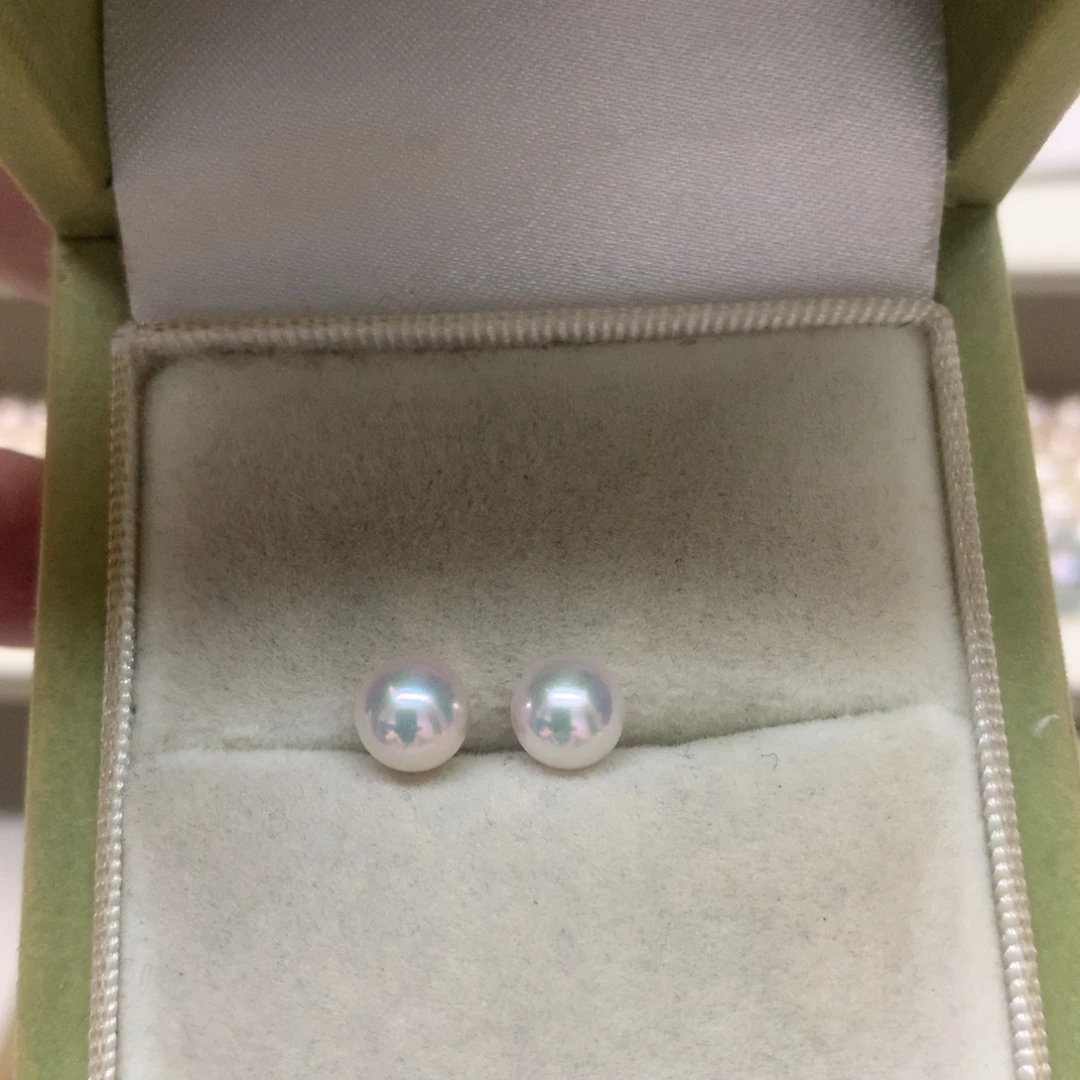 耳饰18K金镶嵌海水珍珠6-6.5akoya素钉