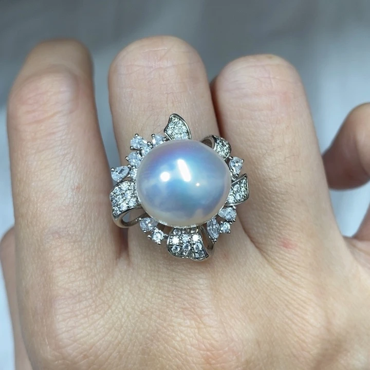 银S925镶嵌戒指淡水珍珠，不退换，链接14