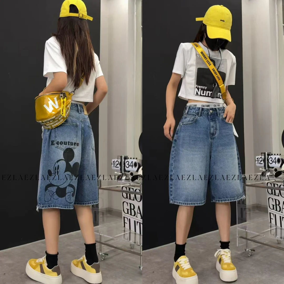 EZ8766-| 气球-六分裤|美式米奇复古新款宽松显瘦慵懒休闲牛仔裤