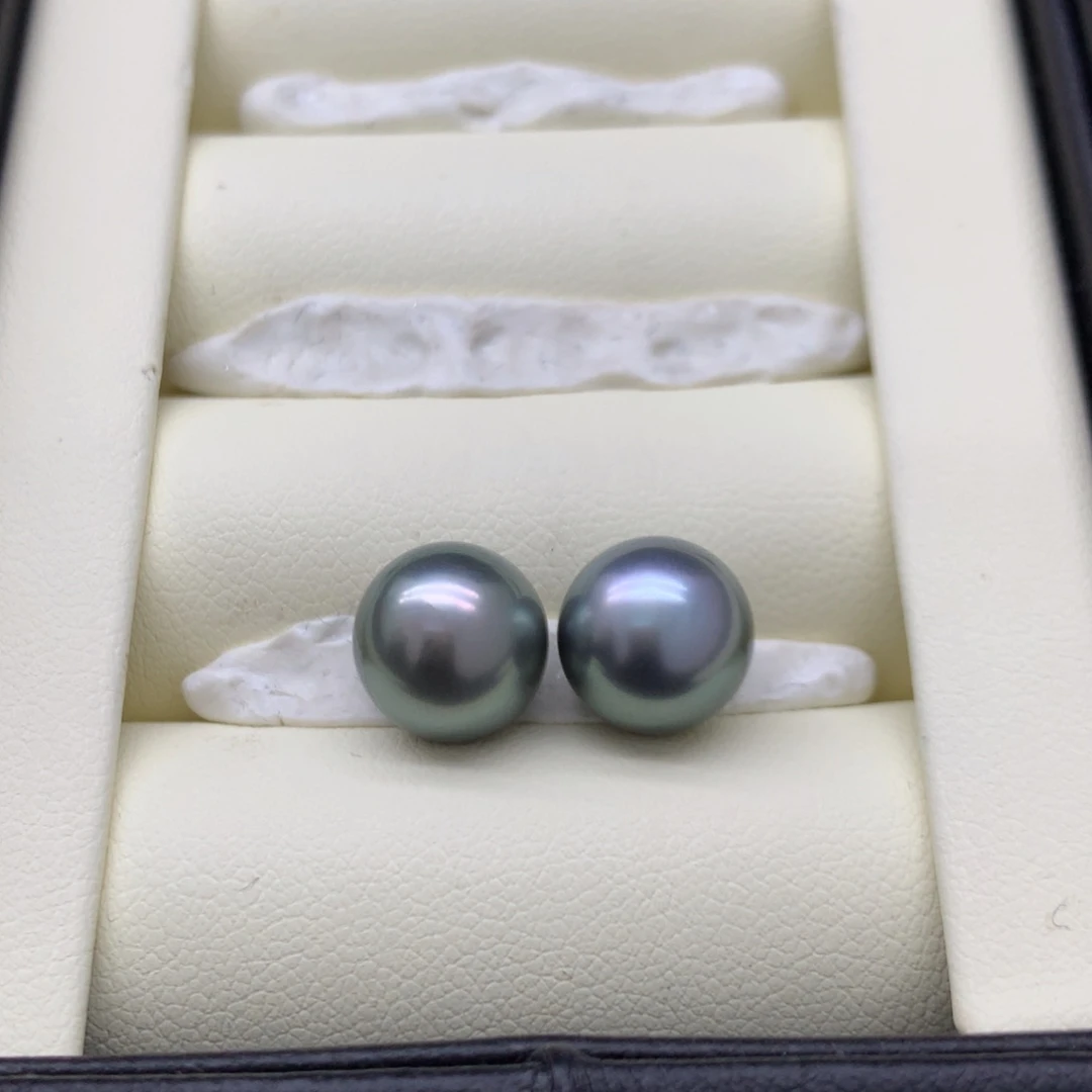 海水珍珠裸珠铂金灰绿9.9mm一对