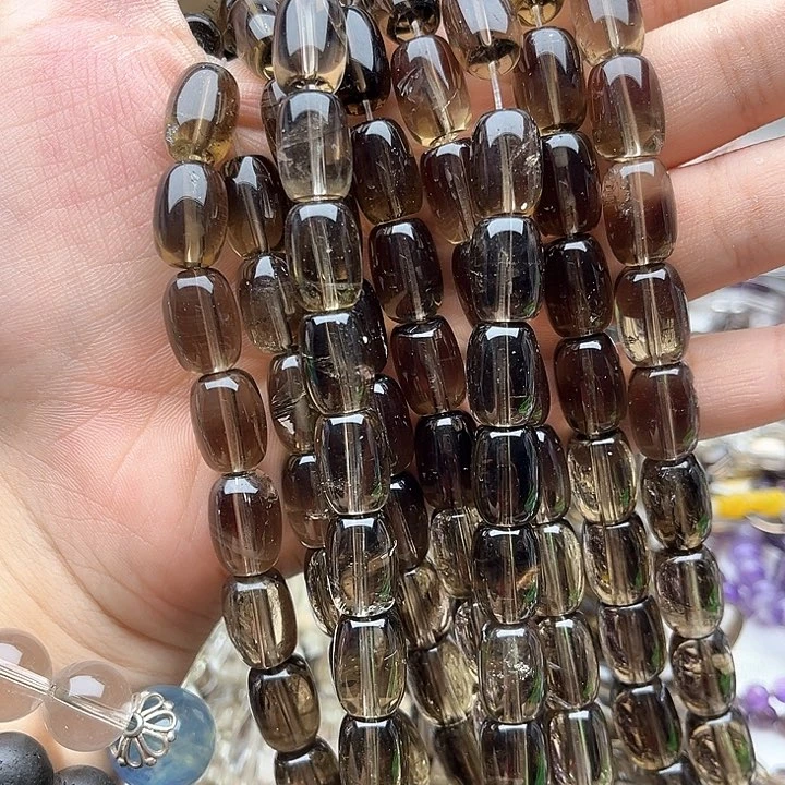 未镶嵌玛瑙/玉髓珠宝半成品一条10/13mm左右茶晶桶珠有棉