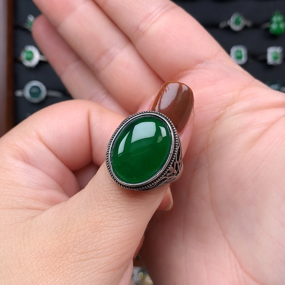 S***～翡翠银S925镶嵌戒指