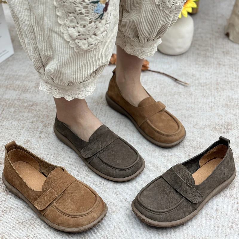 百搭手工奶奶鞋真皮女鞋复古风浅口平底妈妈鞋软牛筋底森系单鞋