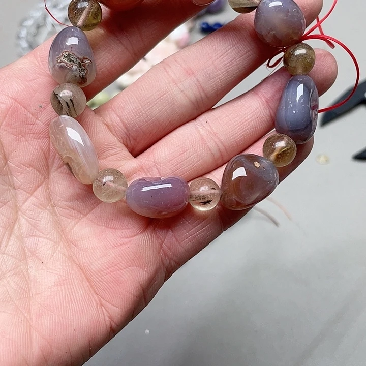 玛瑙/玉髓珠宝半成品合金一条盐源手串