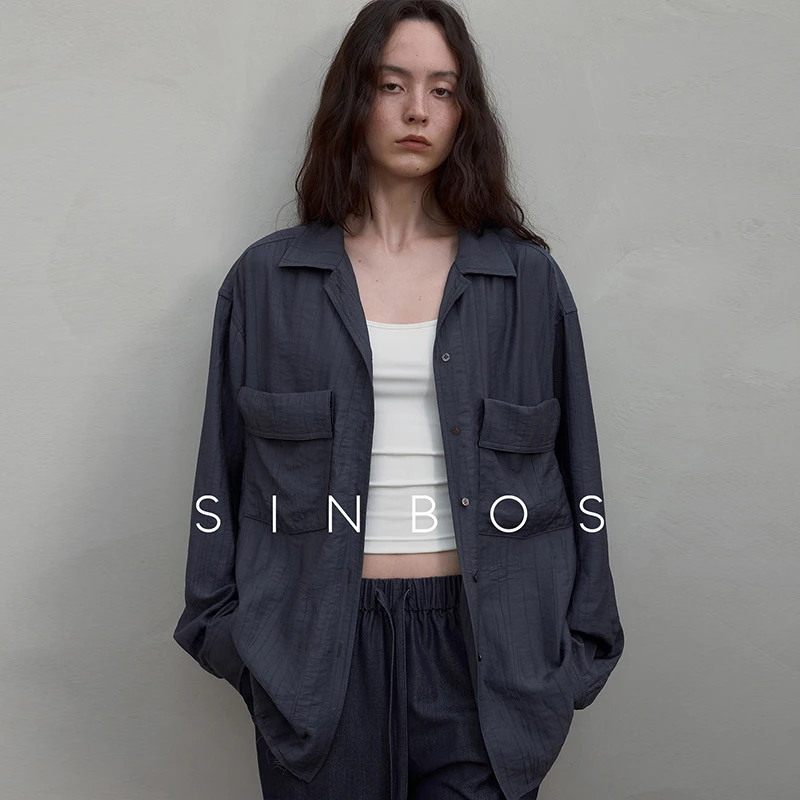 SINBOS海岸来信 松弛慵懒肌理褶皱混纺透气女衬衫外套25秋季新款
