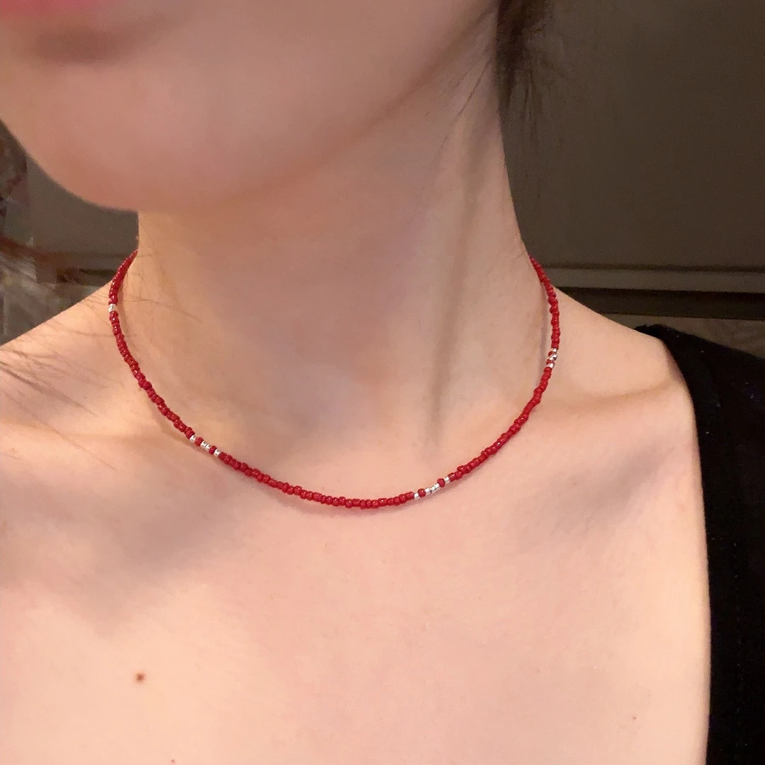 合金项链 韩国东大门 小米珠撞银色锁骨链（no退换）