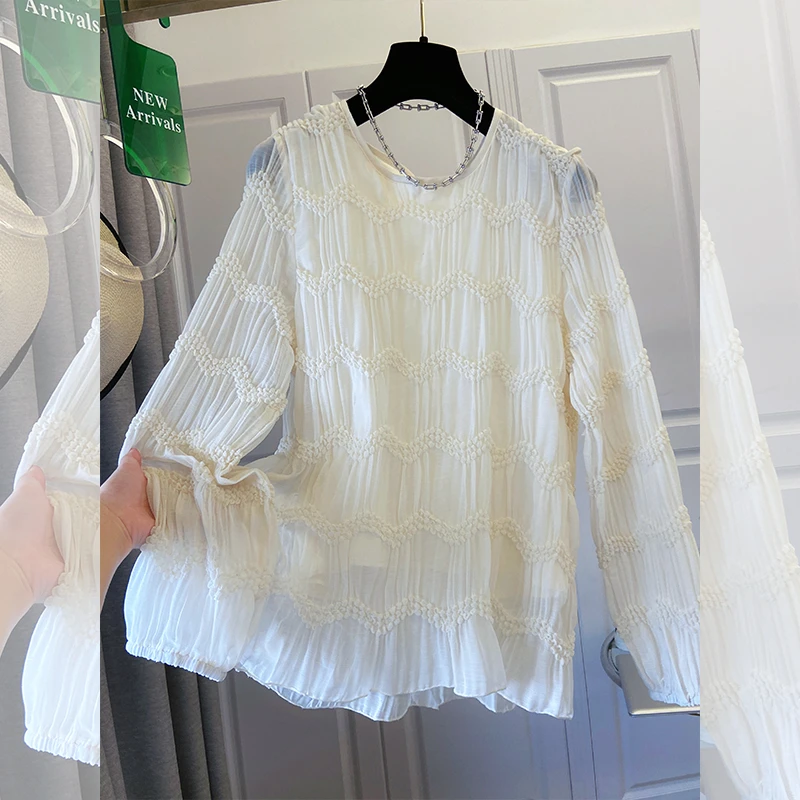 早春新款肌理感大码宽松遮肚显瘦衬衫上衣女装减龄百搭时尚小衫潮