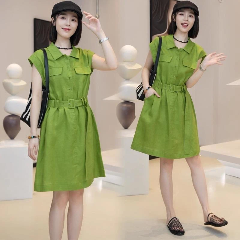 法式连衣裙女2025夏季新款时尚气质显瘦中长款收腰衬衣领字裙子