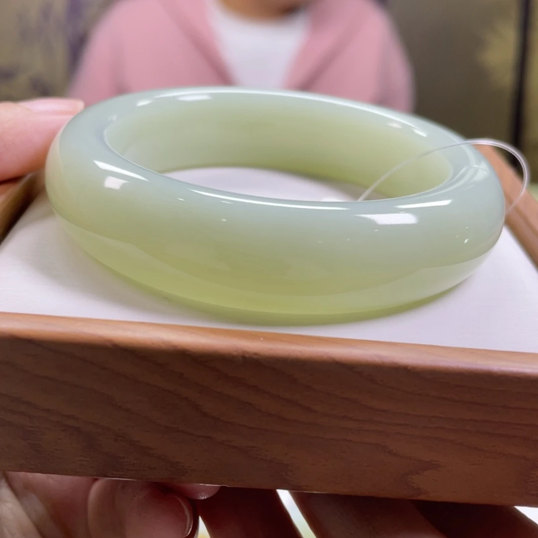 和田玉未镶嵌手镯55圈宽版且末蓝