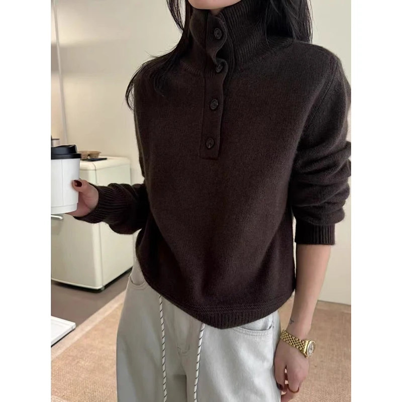 【美拉德色】3559超柔软高品质中领半开小马针织毛衣