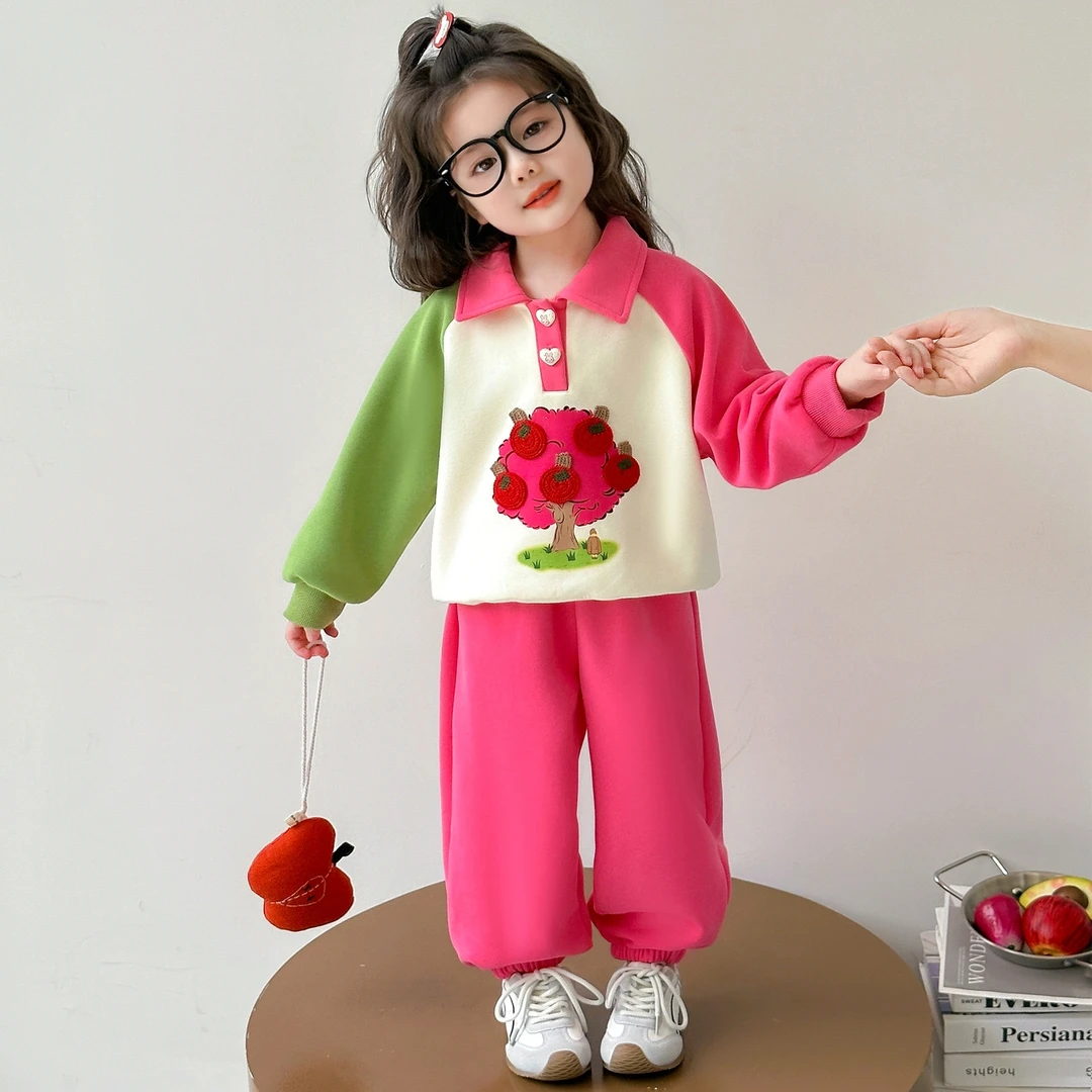 女童秋季套装1-8岁儿童洋气时尚3女宝宝秋装撞色Polo领卫衣两件套