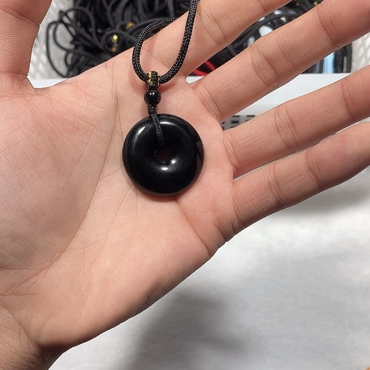 伟***座黑曜岩合金颈饰黑曜石平安扣