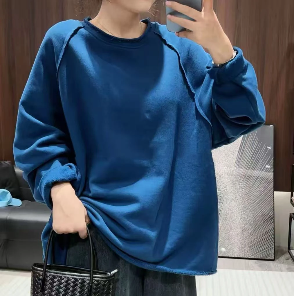 【美拉德色系一体绒净版卫衣】宽松扩版裁剪毛边纯色水洗毛圈卫衣女