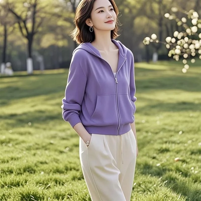 2025年春秋季新款女装外套宽松大码纯色拉链款设计感上衣长袖显瘦