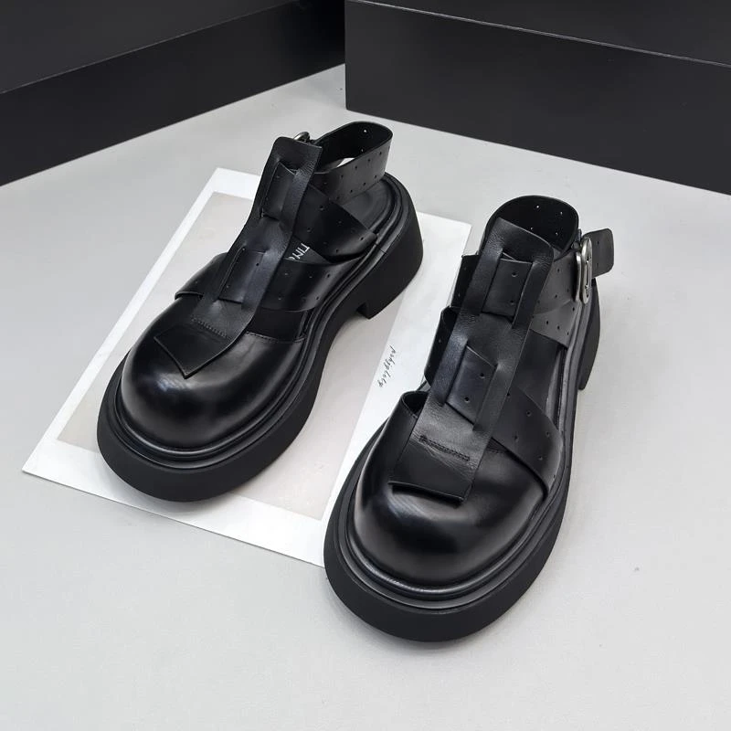 FAVMARTHA爆款包头凉鞋女小众厚底增高2025夏季新款真皮镂空