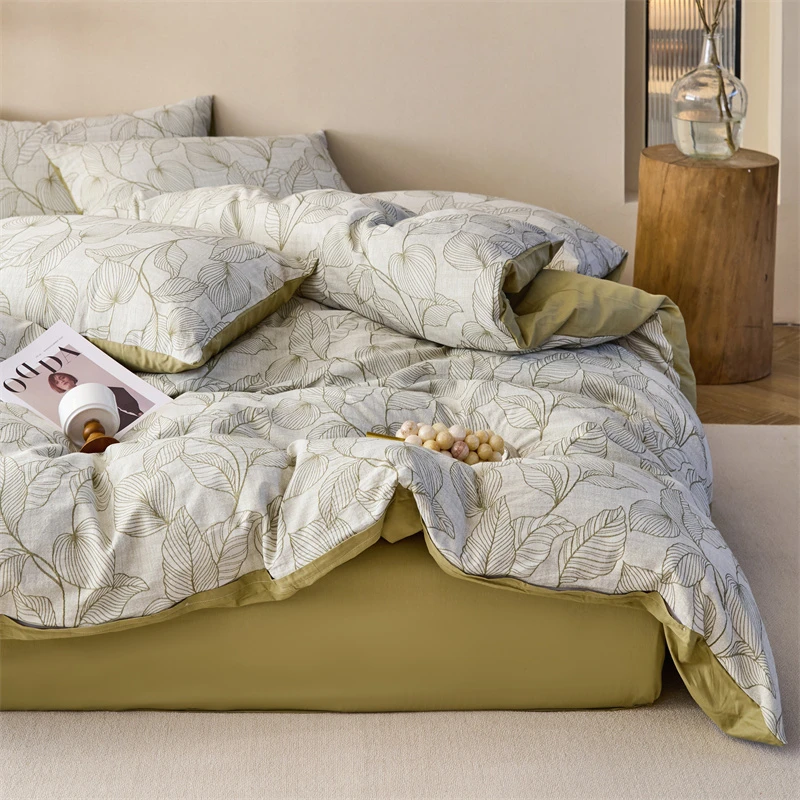 ROWHOLLY绿野色织三层纱大提花基础款四件套简约轻奢被罩床上用品