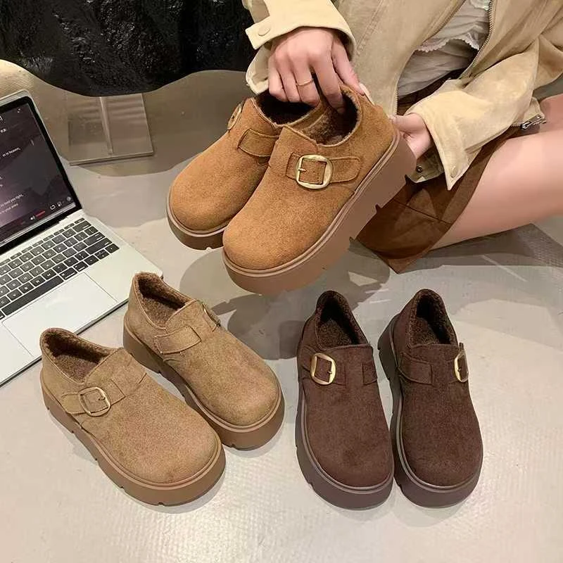 含香草复古厚底5cm加绒勃肯鞋女冬季新款百搭舒适休闲防滑棉鞋