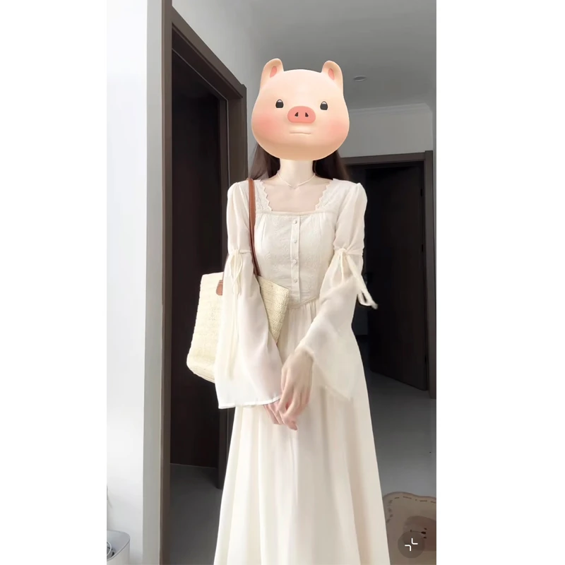 大码【雾纱梦境】法式温柔风蕾丝雪纺连衣裙女春夏气质绝美仙女长裙