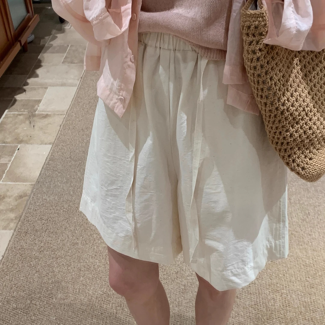 高端货~高腰阔腿休闲短裤女夏季薄款宽松显瘦设计感小众五分裤子