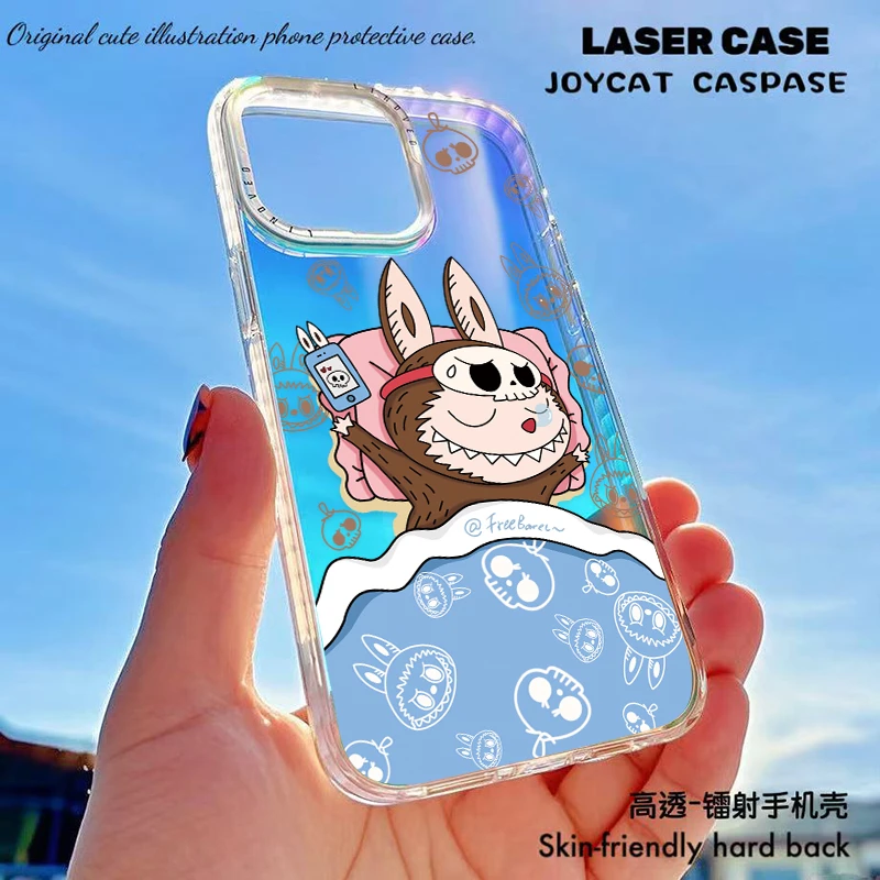 卡通透明镭射手机壳适用苹果女16PM华为Mate硬壳散热磨砂防摔可爱
