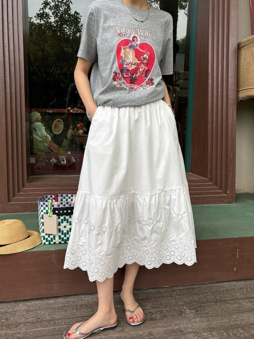 南法风情 波嬉风镂空刺绣A字长裙（H3484）