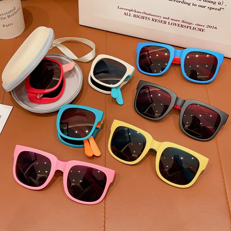 儿童时尚宝宝折叠太阳镜个性防紫外线方形儿童时尚宝宝折叠太阳镜