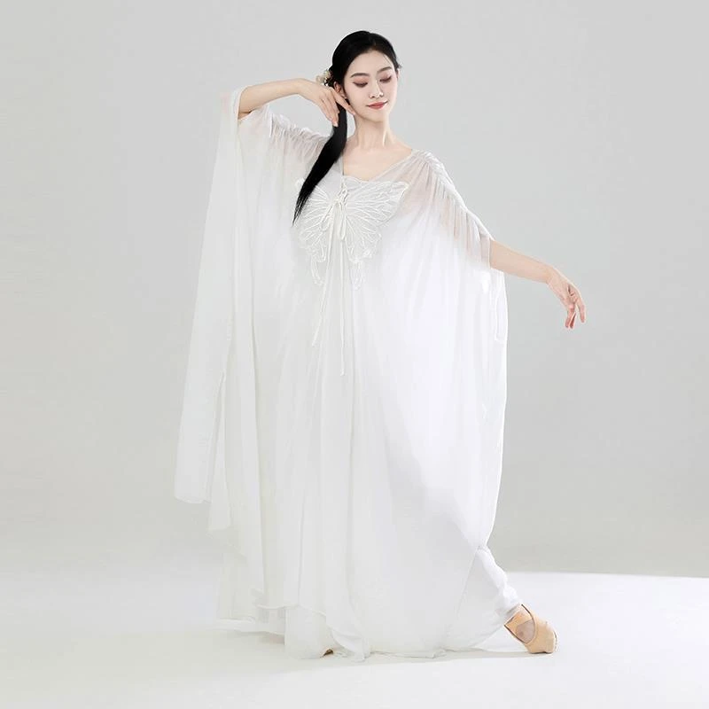古典舞蹈服女飘逸身韵纱衣练功服白色仙气禅茶服中国舞艺考演出服