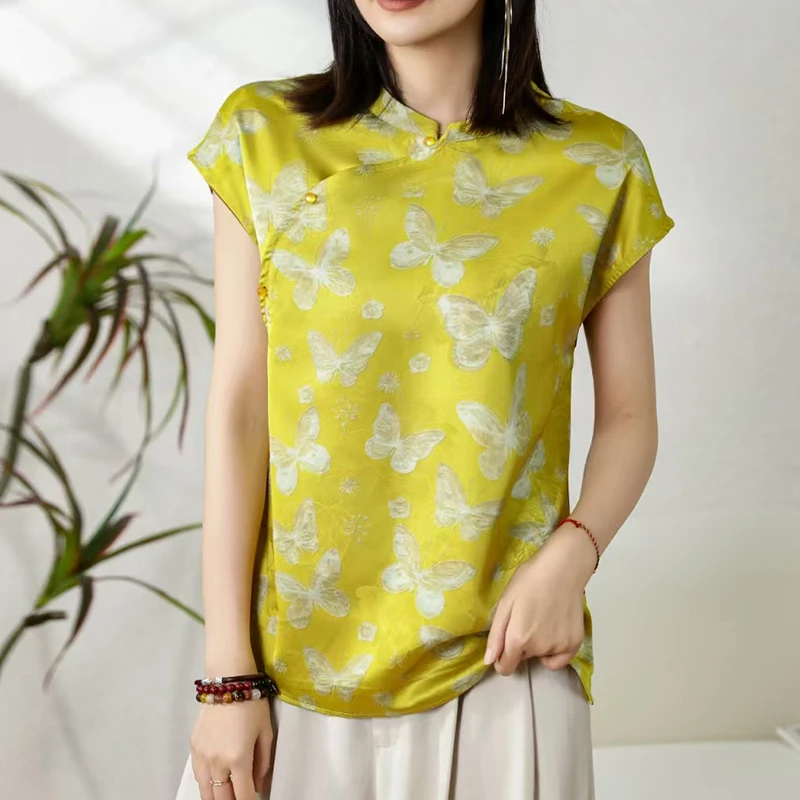 新中式宽松国风女士短袖T恤上衣衬衫夏季气质百搭旗袍衫
