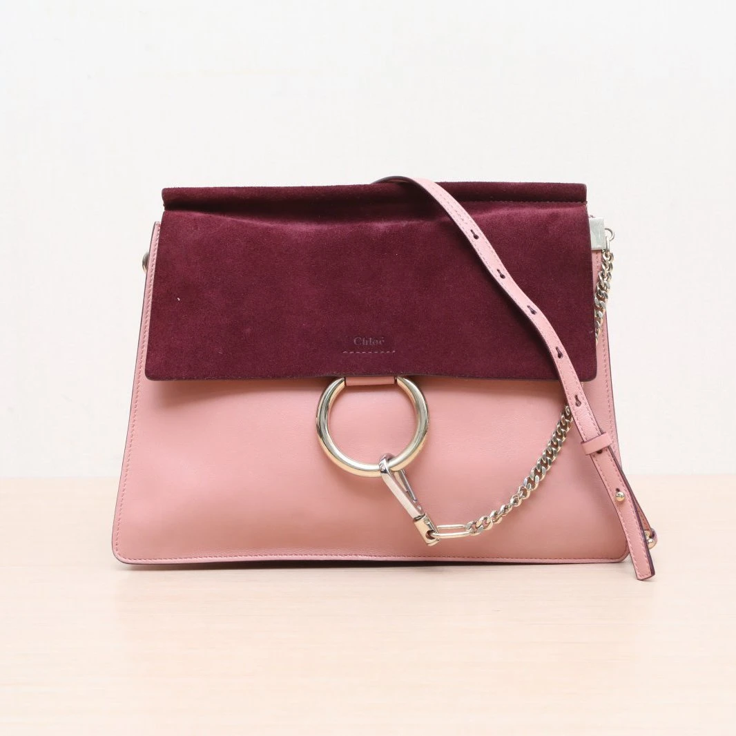 95新 Chloe/蔻依 活动黑黑 FAYE DAY 中号 拼色 皮革C/麂皮 金扣