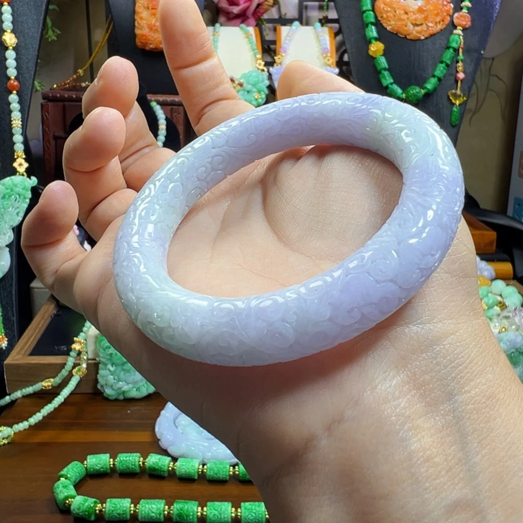 翡翠未镶嵌手镯冰紫
