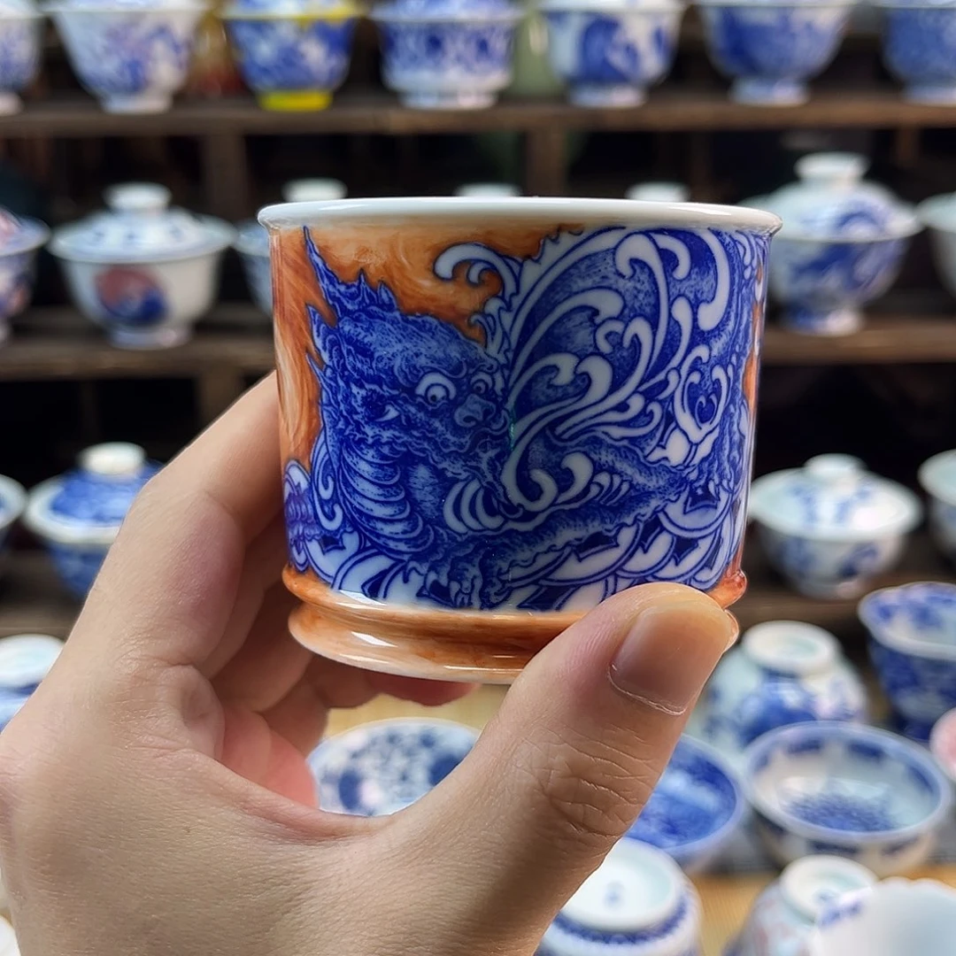 手工手绘神兽龙龟容天杯