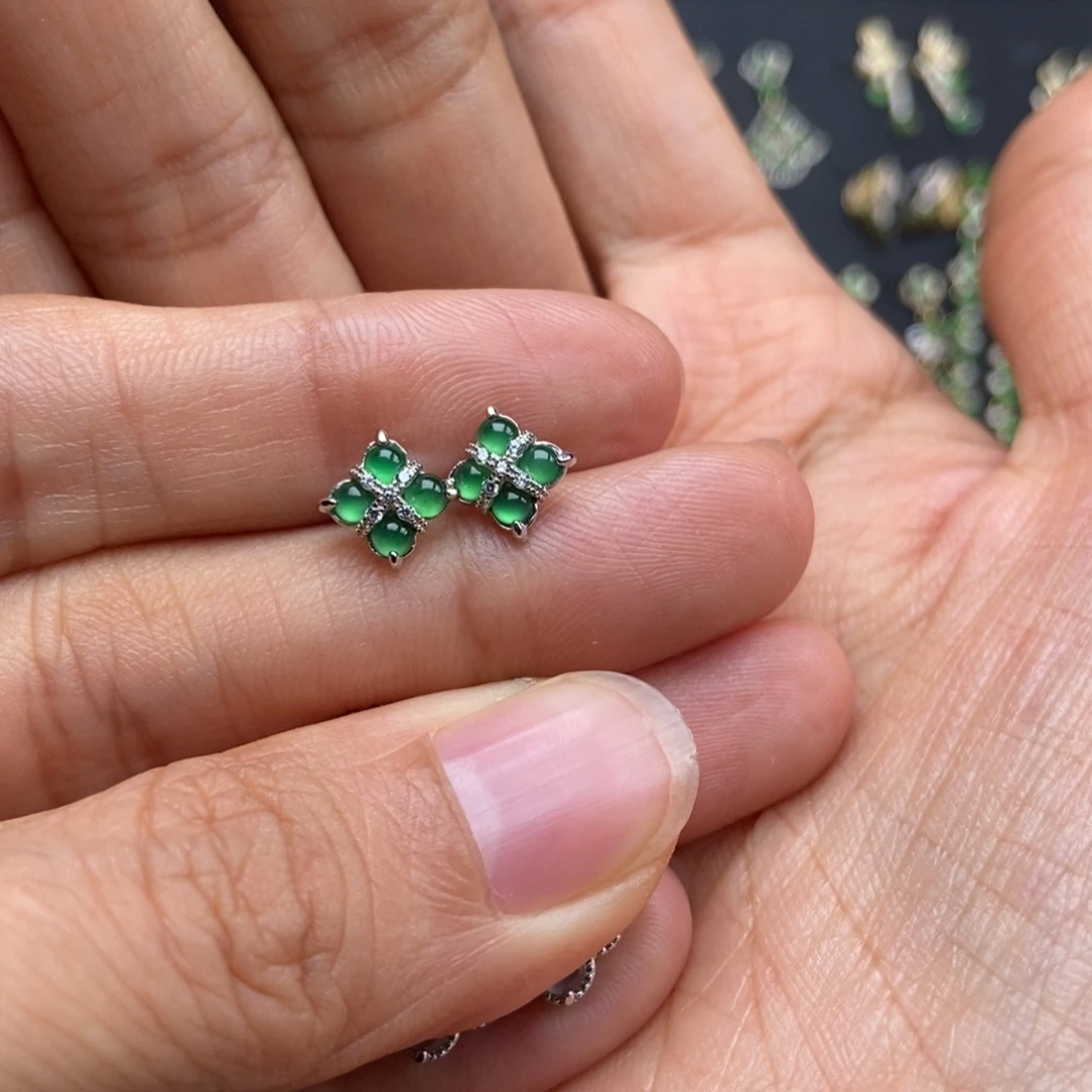 翡翠银S925镶嵌耳饰