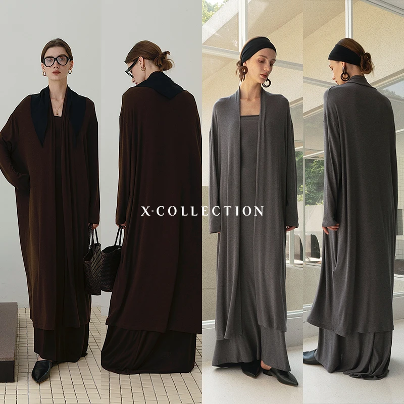 Xcollection 天丝羊毛开衫空气裤老钱风舒适薄款打底宽松春秋纯色