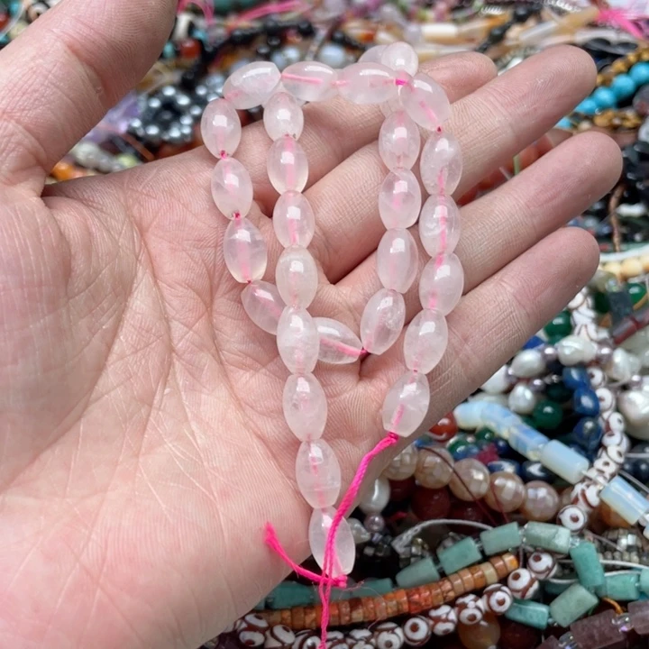 玛瑙/玉髓合金珠宝半成品一条8x12mm粉晶桶珠