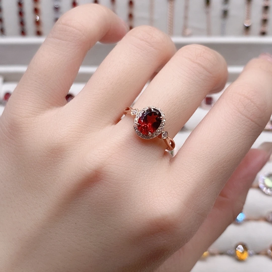 石榴石戒指银S925镶嵌开口