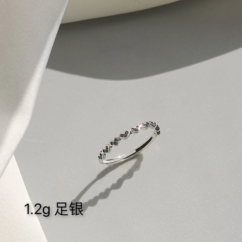 足银戒指 七彩爱心纯银戒指设计款小众精致简约首饰送女友礼物