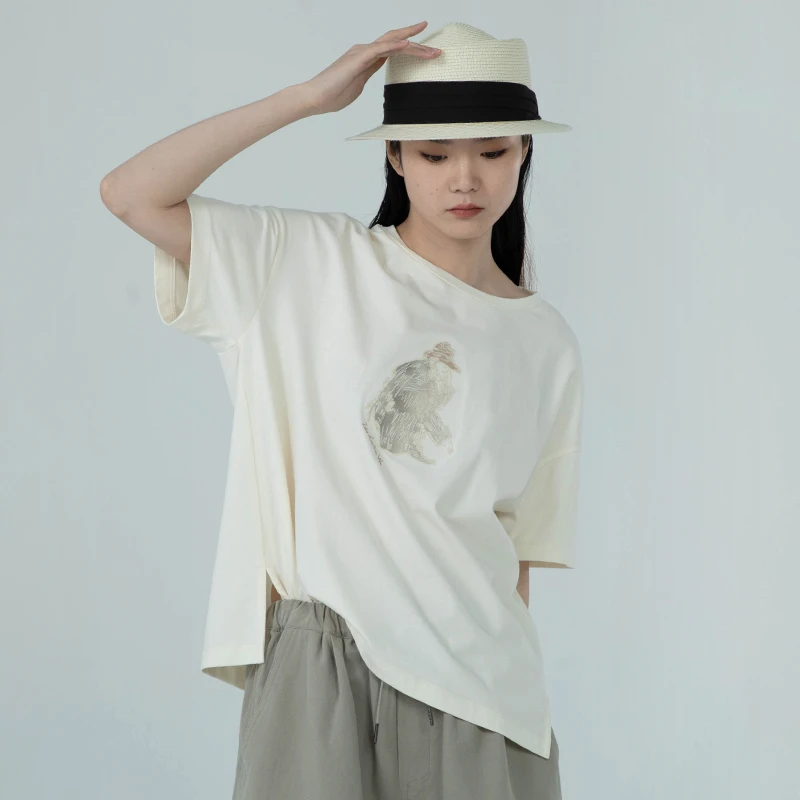 子渊女装瑕疵品11322173宽松百搭休闲时尚印花上衣夏季t恤短袖女