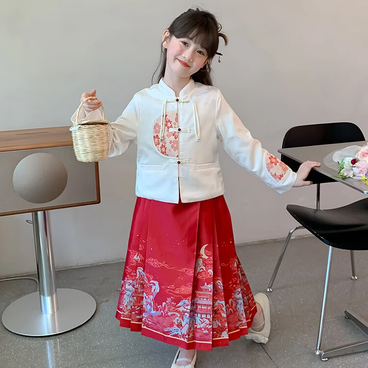 春夏季国潮半袖国风长裙马面裙中大童套装裙子两件套2025年女童