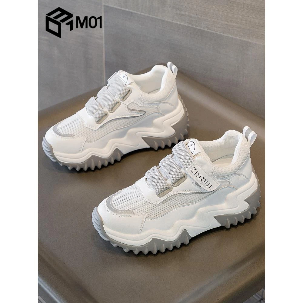 M01网面透气老爹鞋女2025新款夏季百搭厚底内增高休闲运动小白鞋