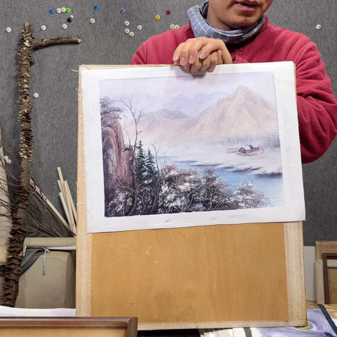 油画行路人小院绘画作品竞拍