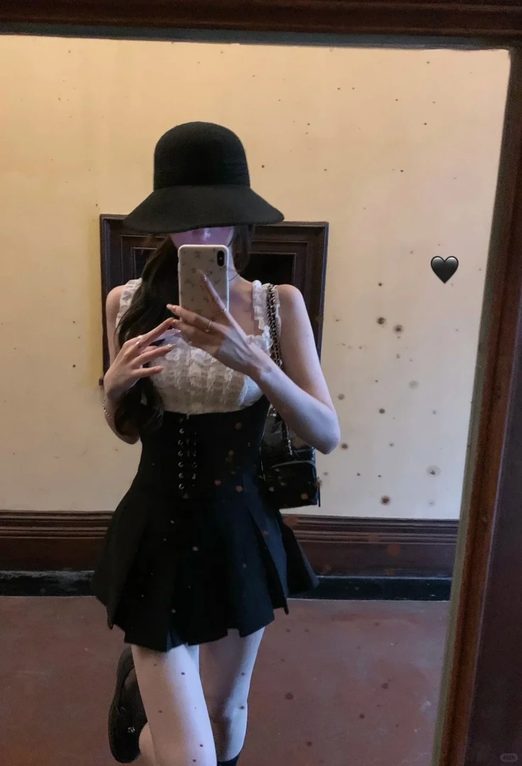 法式辣妹极简风时尚套装小黑裙黑色裙子辣妹风纯欲风