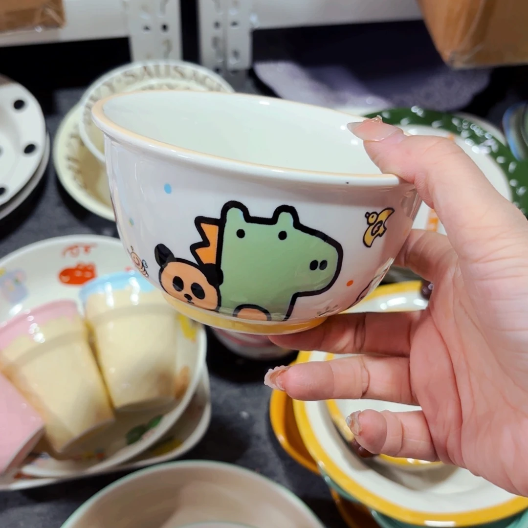 陶瓷福利款动物派对六寸汤饭碗微微瑕