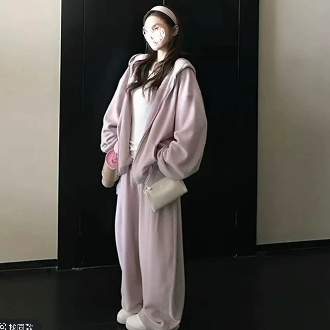 胖mm韩系加厚卫衣运动套装女秋冬2025新款超火减龄一整套
