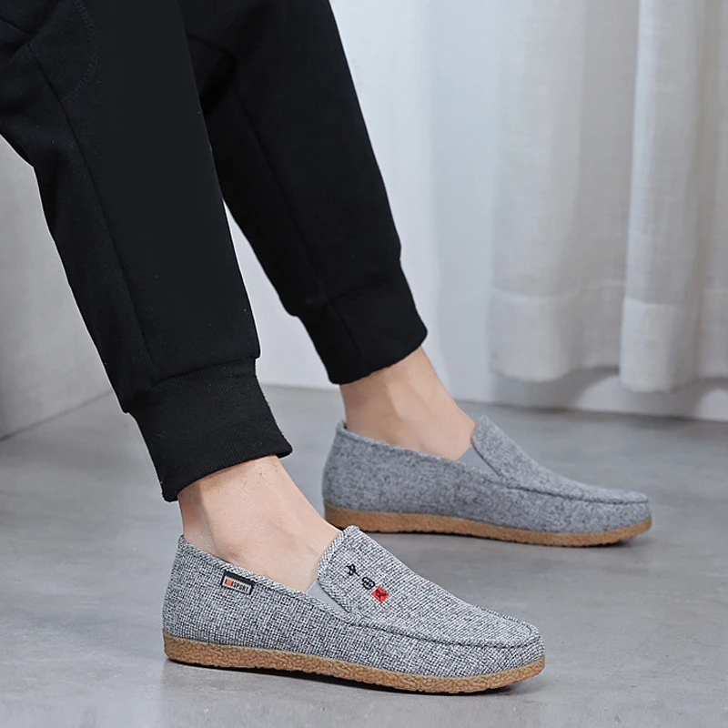 春季新款牛筋底老北京布鞋男鞋中老年一脚蹬单鞋透气软底休闲百搭