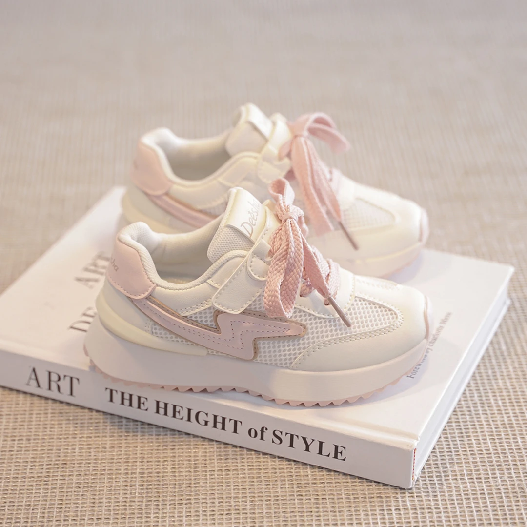 笛莎女童春季2025新款软底女孩百搭魔术贴网面透气阿甘运动鞋003