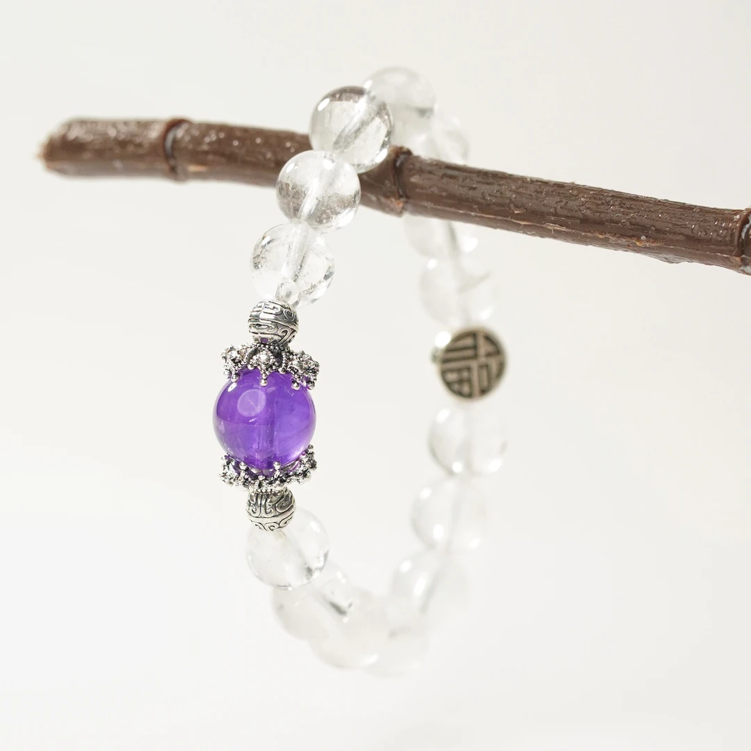 河图洛·「皆顺」白阿塞白水晶乌拉圭紫水晶智慧学业手串【多样性发一